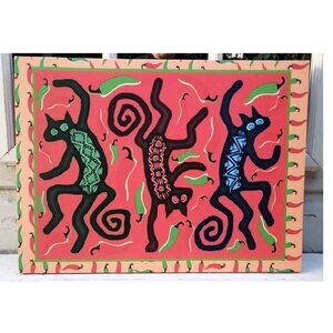 FUN Dancing Peppers Cats Giclee Canvas Wrap Original Art Print